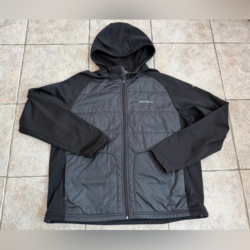 Eddie Bauer Black Quilted Front Hooded Performance Jacket